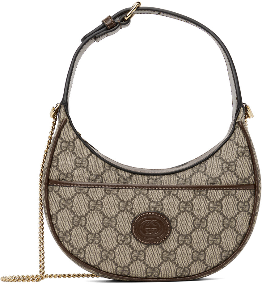 

Коричневая сумка с полумесяцем и узором GG Gucci