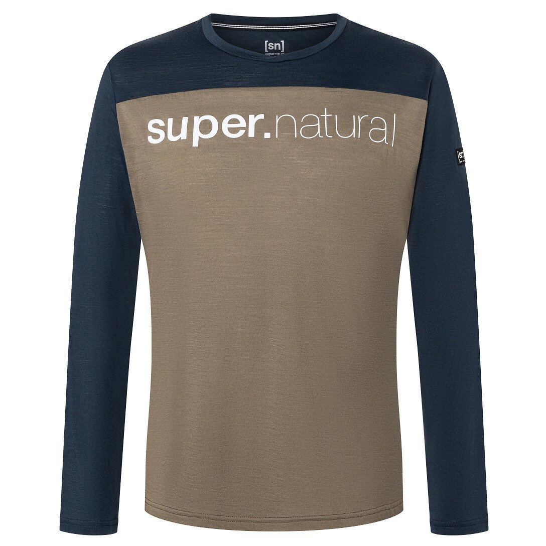 Лонгслив из мериноса Super Natural Contrast L/S, цвет Stone Grey/Blueberry