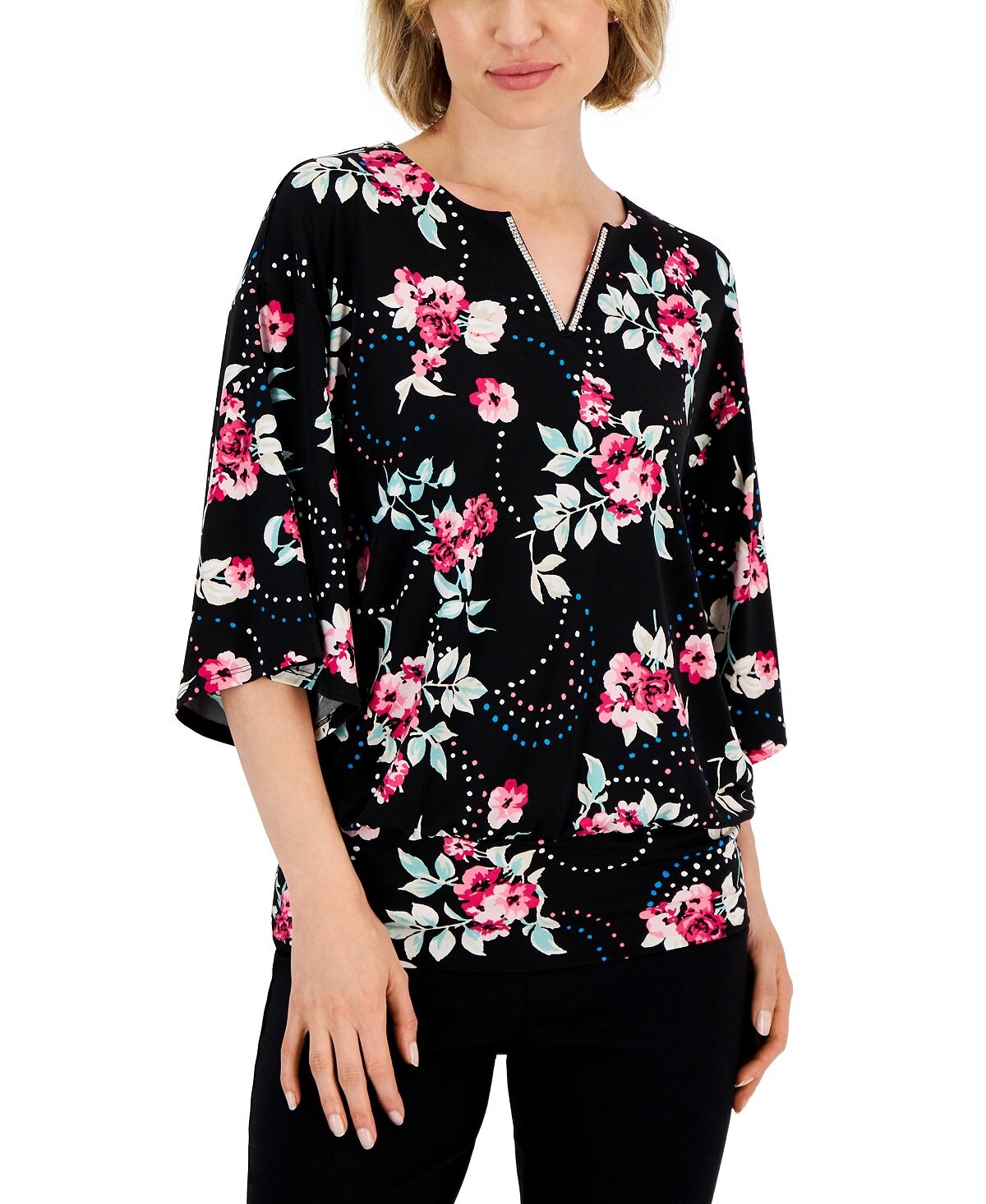 

Женский топ serafina bouquet с рукавами 3/4, созданный для macy's JM Collection, мульти