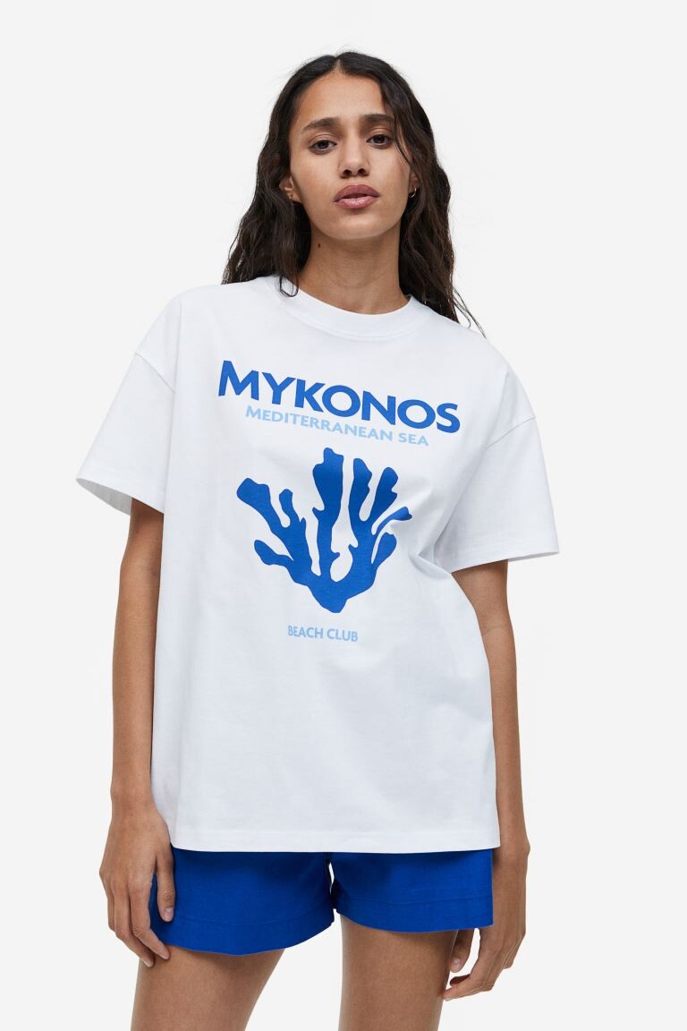 

Футболка с принтом H&M, белый/миконос