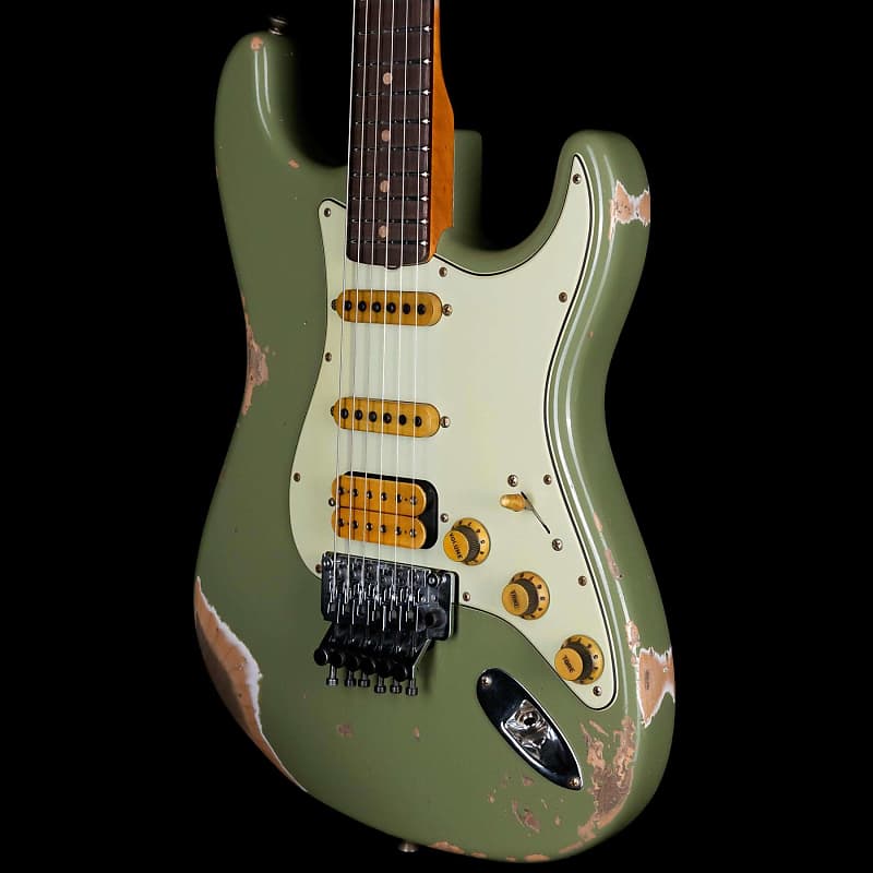 электрогитара fender custom shop levi perry masterbuilt 1962 stratocaster brazilian rosewood board heavy relic fiesta red with gold hardware Fender Custom Shop Alley Cat Stratocaster Heavy Relic HSS Rosewood Board Floyd Rose Drab Army Green
