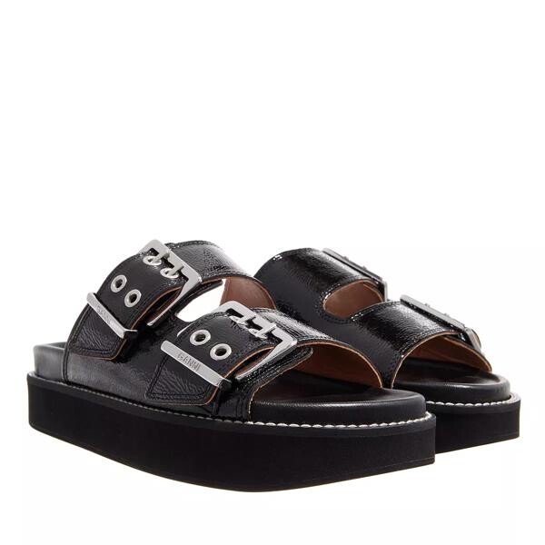 

Сандалии wide welt chunky buckle flat sandal naplack Ganni, черный
