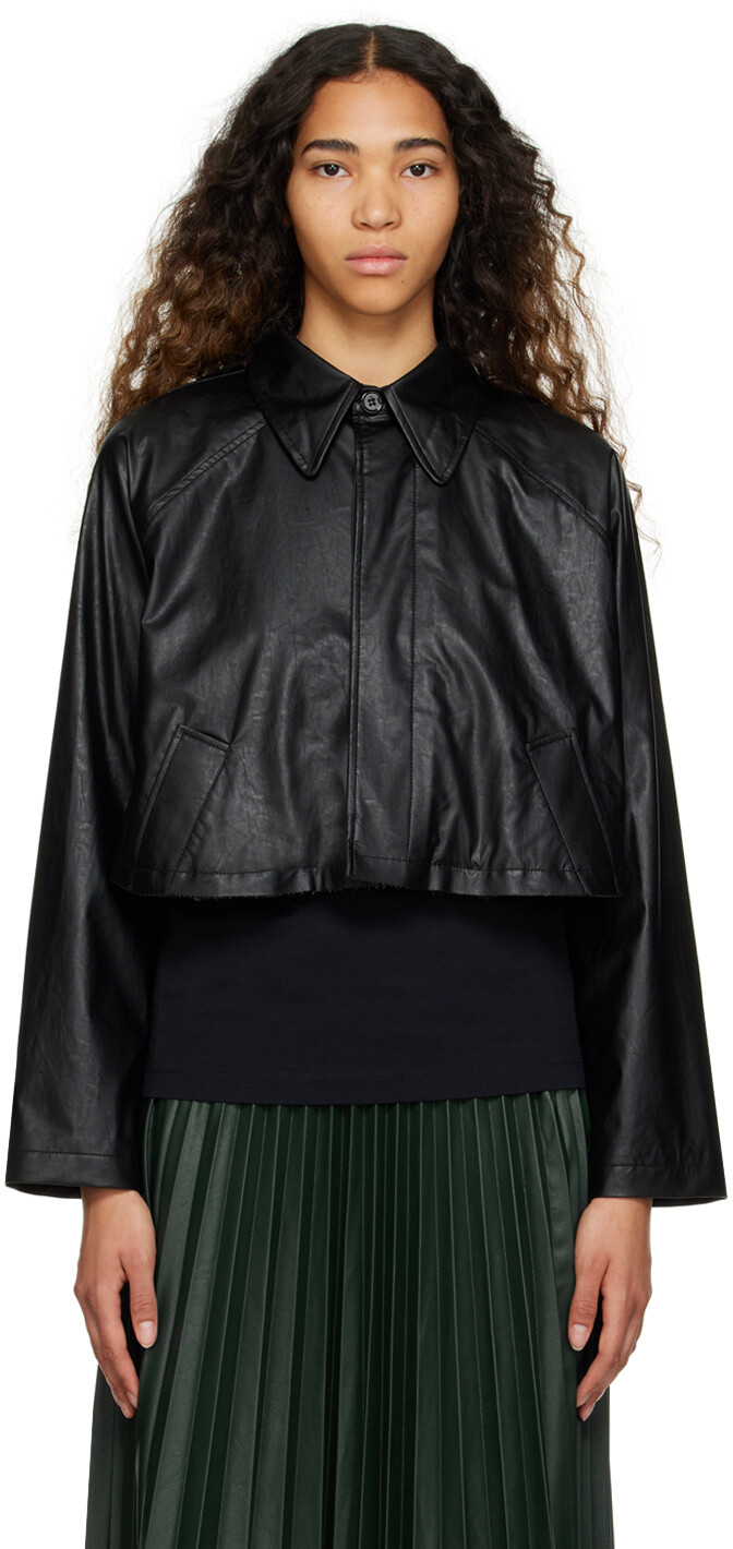 

Черная укороченная куртка из искусственной кожи MM6 Maison Margiela, Черный