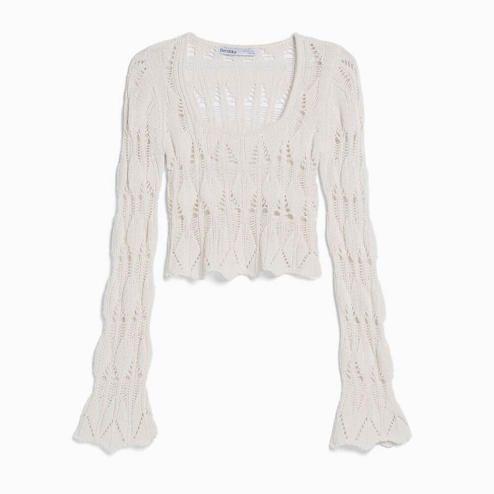 

Свитер Bershka Open Knit, кремовый