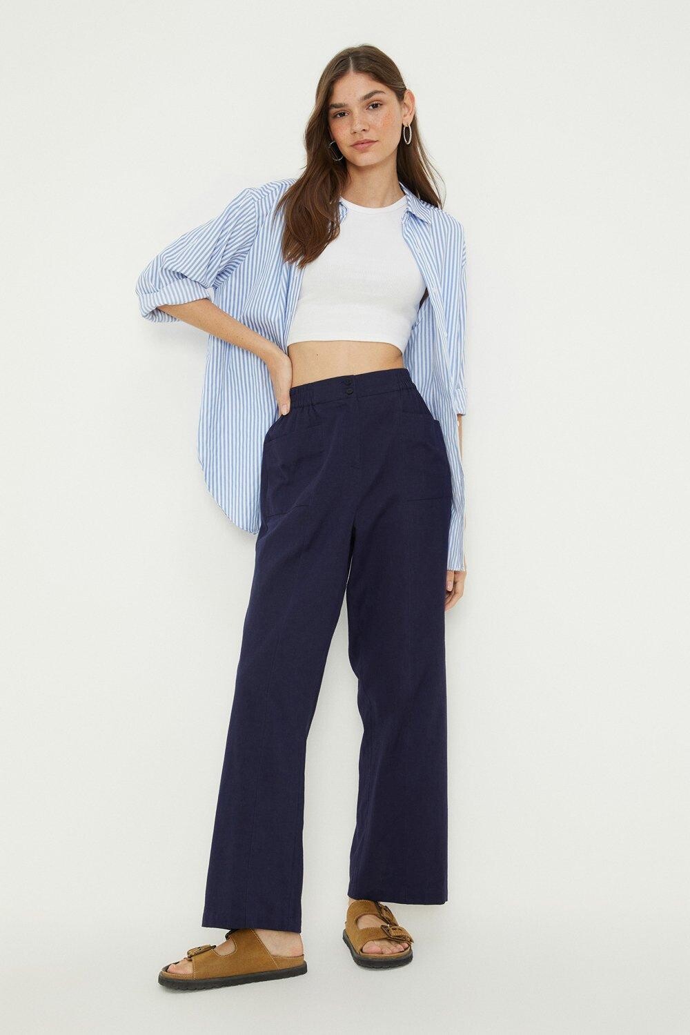 

Прямые брюки с карманами Dorothy Perkins, темно-синий