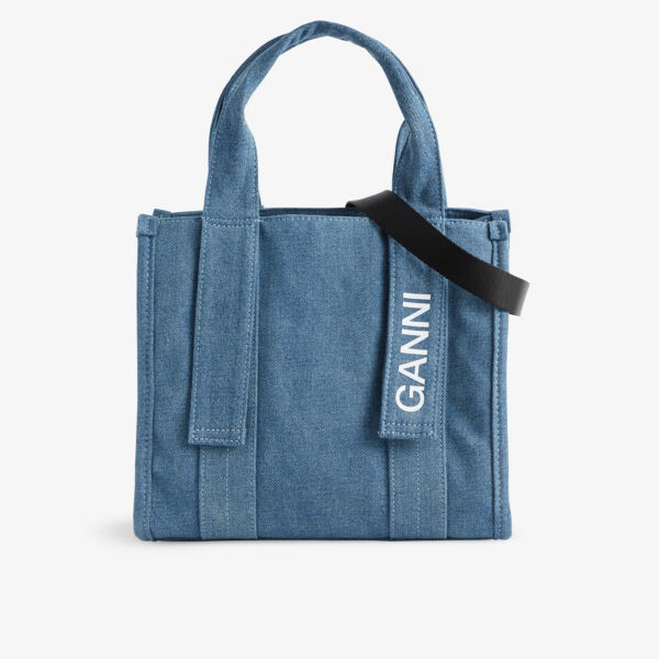 

Фирменная большая сумка из переработанного хлопка Ganni, цвет denim