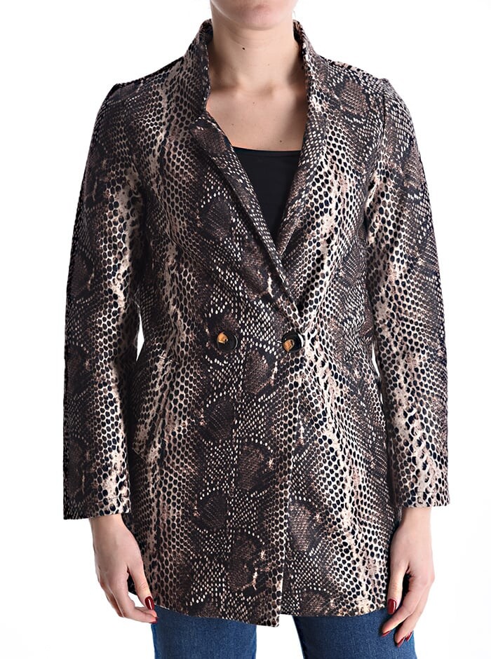 

Анималистичный принт Куртка на пуговицах без подкладки с карманами, коричневый