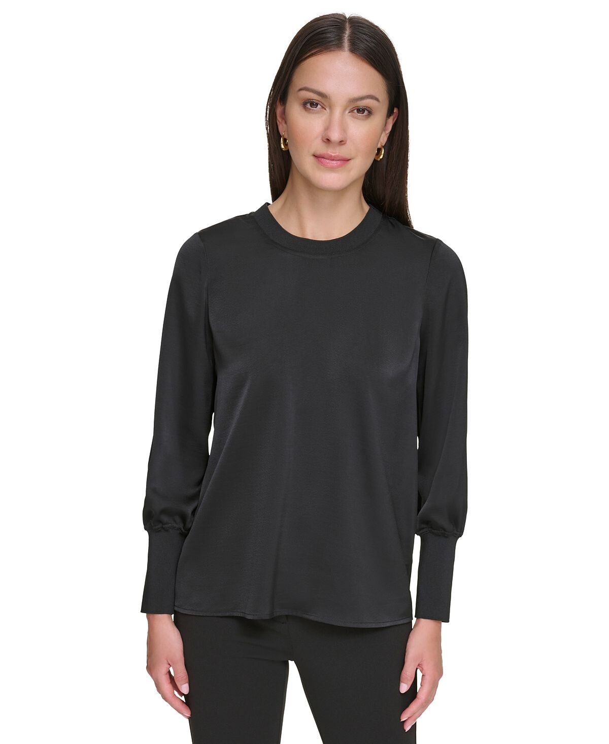 

Женский топ с объемными рукавами и плиссированной кокеткой DKNY, черный