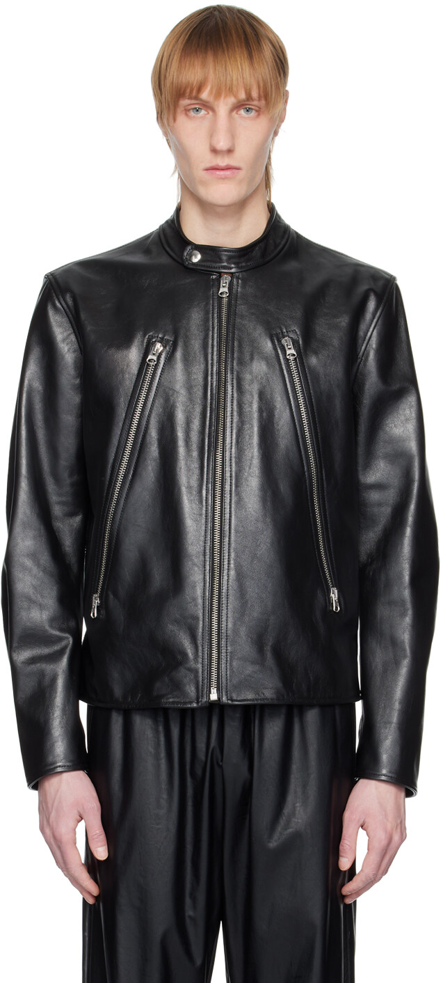 

Черная кожаная куртка на молнии MM6 Maison Margiela