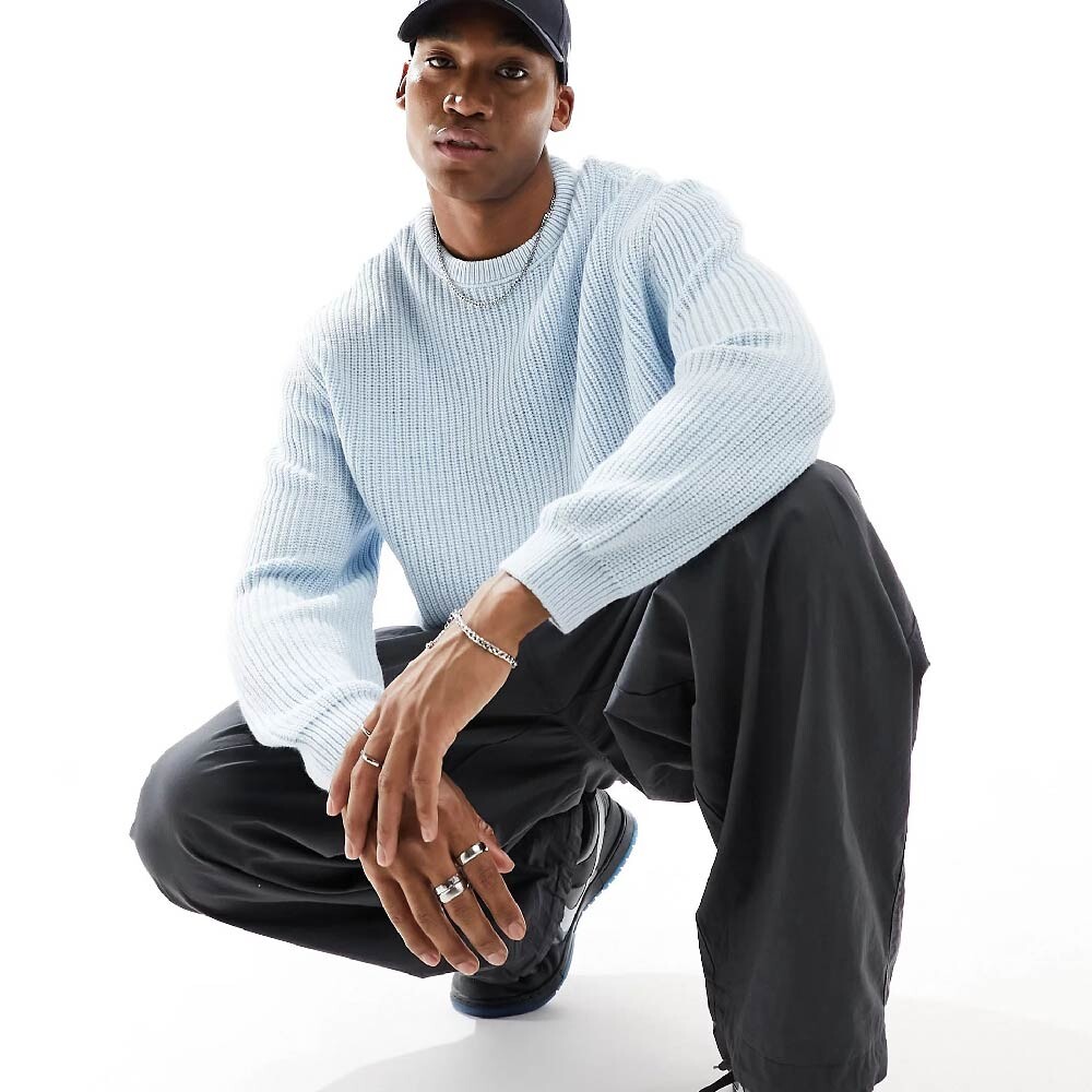 

Джемпер Asos Design Oversized Knitted Fisherman Rib, голубой