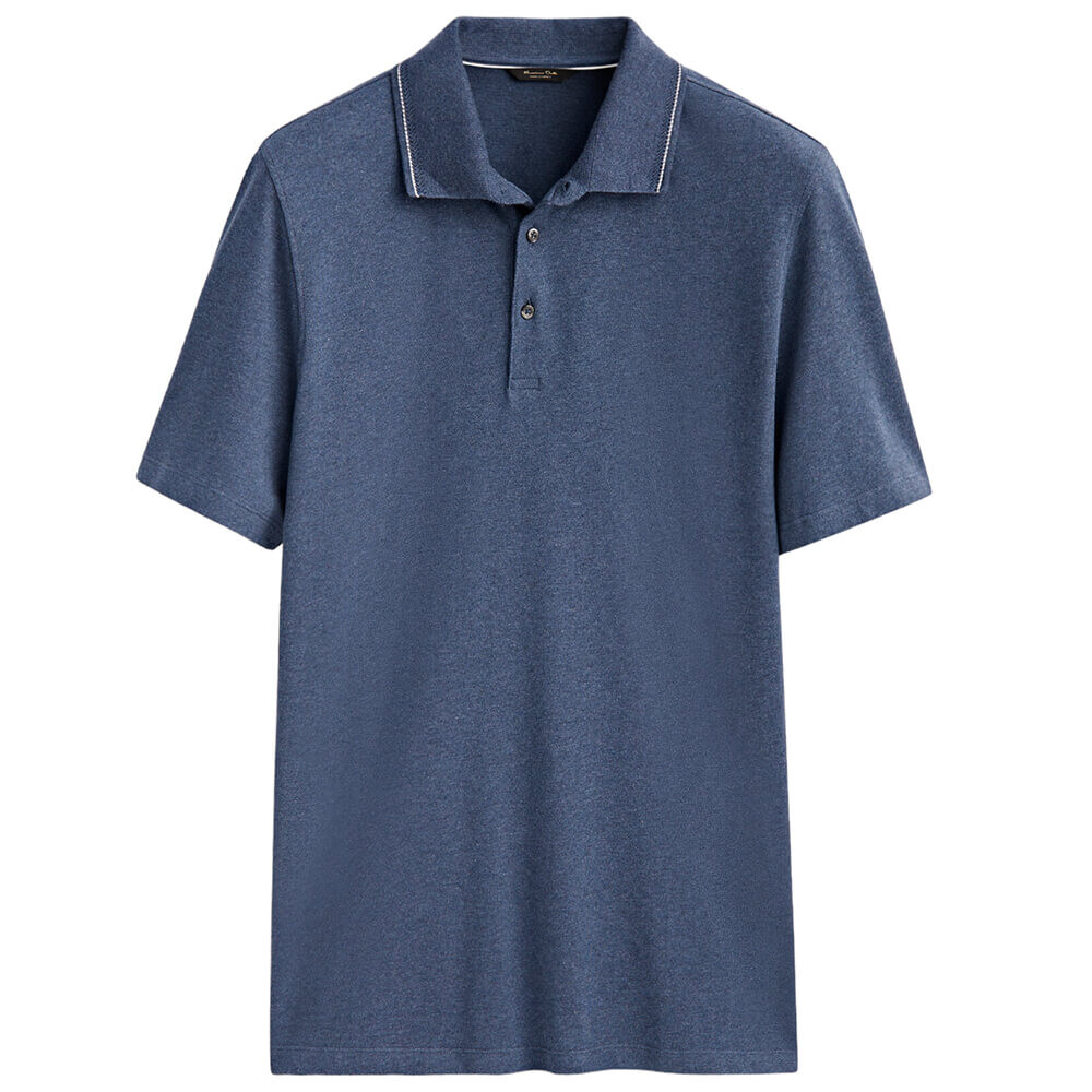 

Поло Massimo Dutti Contrast Short Sleeve Cotton, серо-синий
