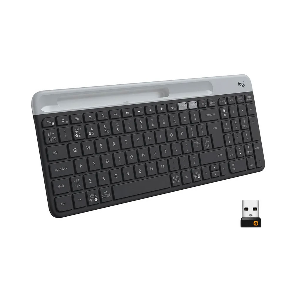 Клавиатура беспроводная Logitech K580, с подставкой, английская раскладка, тёмно-серый адаптер питания logitech 993 001899