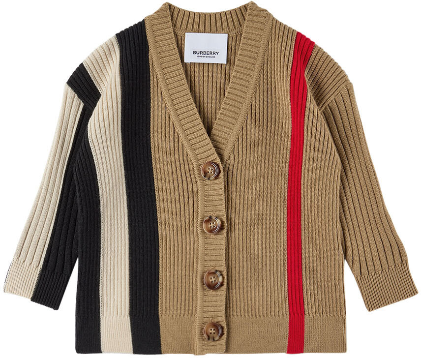

Детский бежевый шерстяной кардиган в полоску Burberry