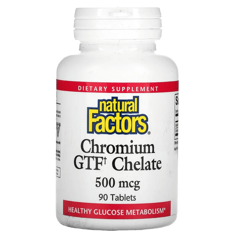 Хелат хрома GTF, 500 мкг, 90 таблеток, Natural Factors хелат цинка natural factors 25 мг 90 таблеток