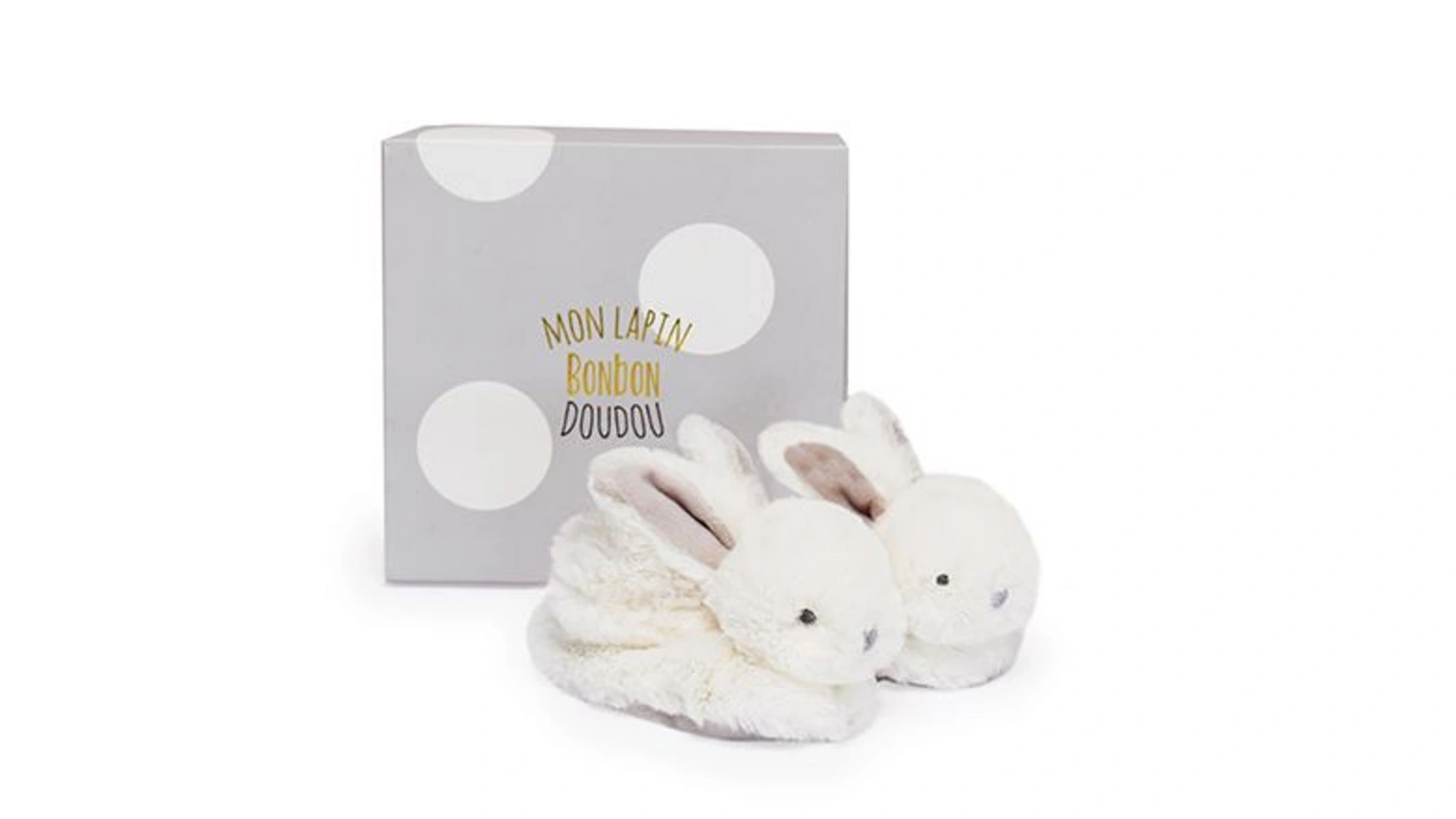 Doudou Тапочки с кроликом серо-коричневого цвета в подарочной упаковке для рождения с погремушкой 0/6 мес