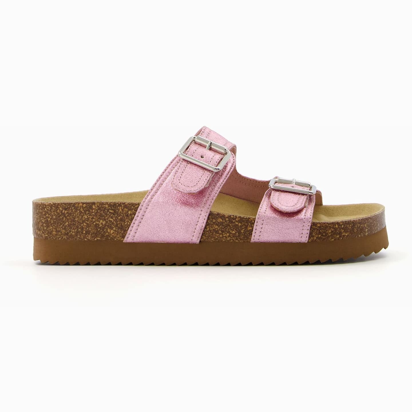 

Сандалии Bershka Barbiecore Metallic Flat Slider With Buckles, розовый