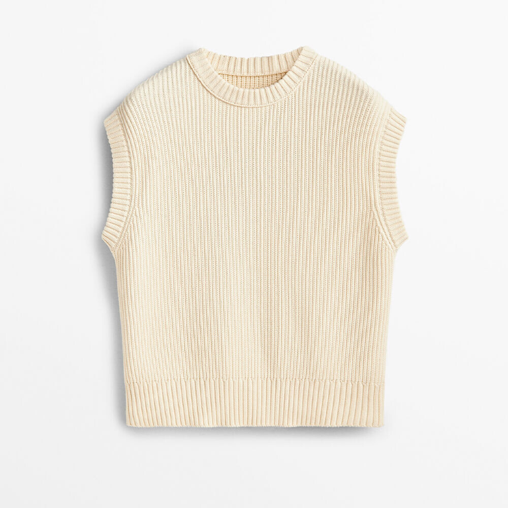 

Жилет из хлопкового трикотажа Massimo Dutti, кремовый