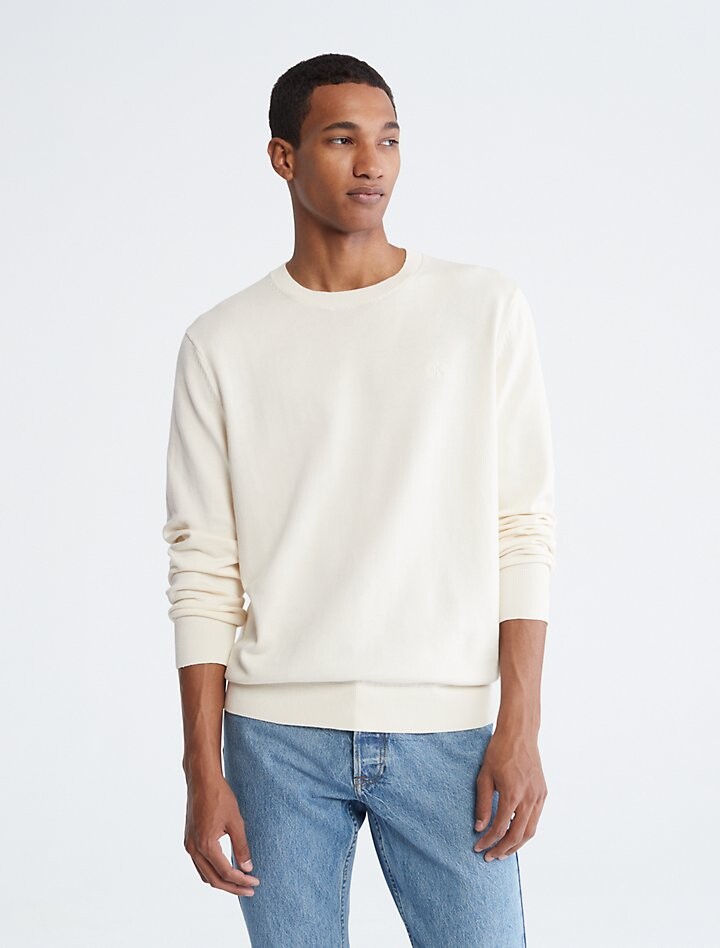 

Гладкий хлопковый свитер Calvin Klein, слоновая кость