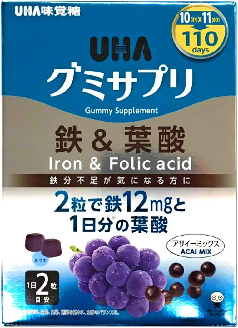 Жевательные витамины UHA железо и фолиевая кислота с коллагеном, 220 таблеток kal фолиевая кислота b6 и b12 со вкусом натуральных ягод 59 мл 2 жидк унции