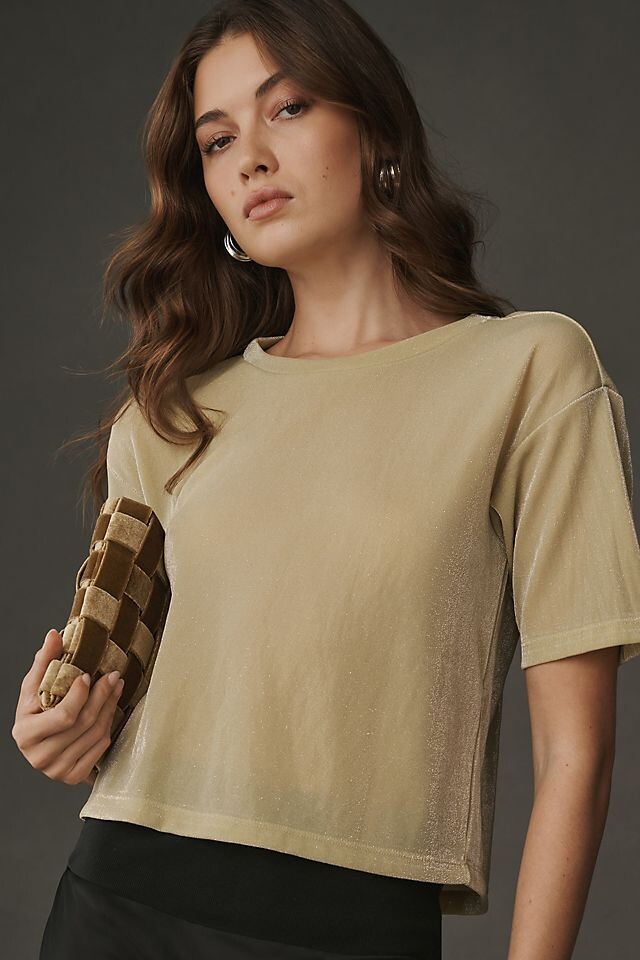 

Футболка укороченная блестящая Anthropologie с короткими рукавами, желтый