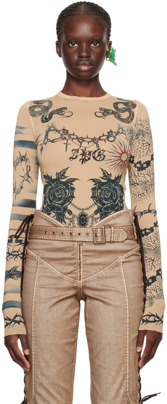 

Бежевая футболка с длинным рукавом KNWLS Edition Jean Paul Gaultier, Бежевый