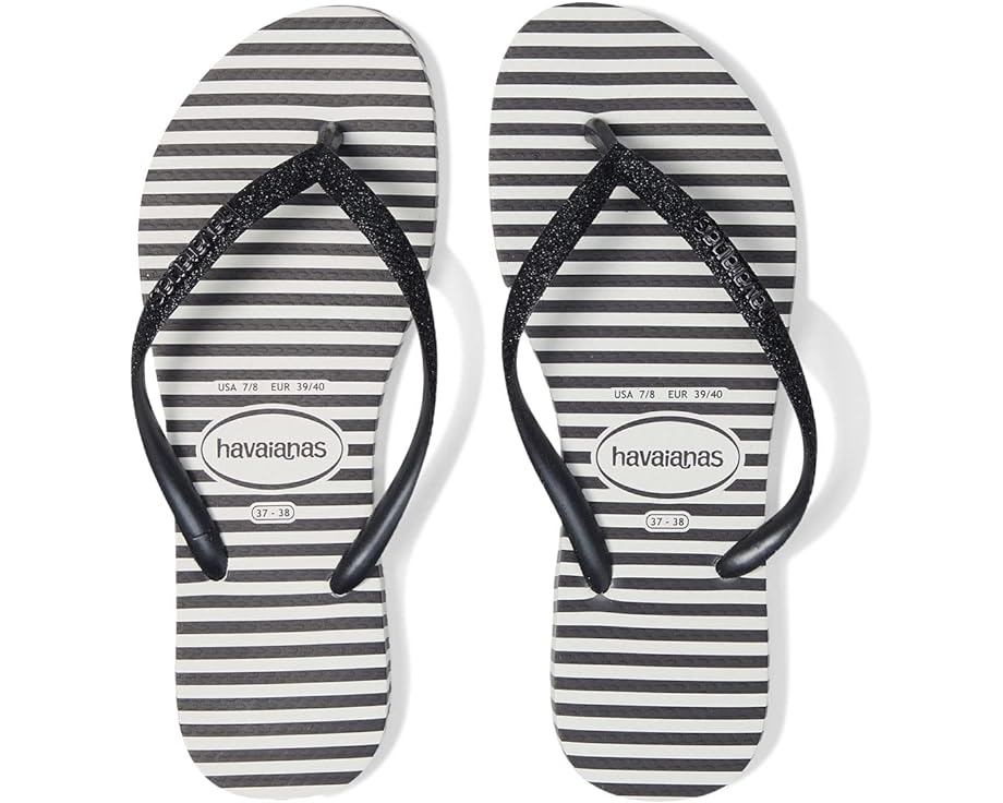 Сандалии Havaianas Slim Glitter Stripes Flip Flop Sandal, цвет White/Black