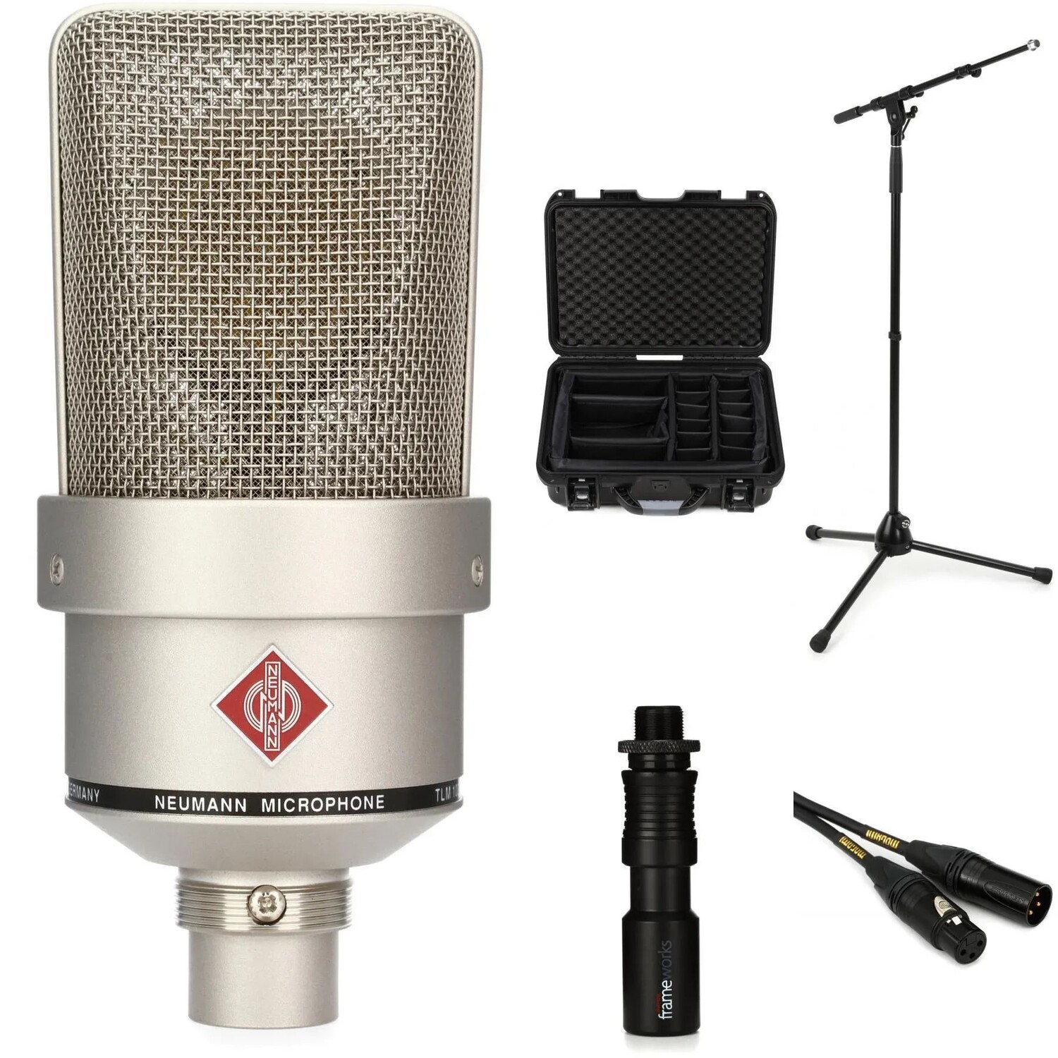 

Комплект конденсаторных микрофонов Neumann TLM 103 с большой диафрагмой, футляром, подставкой и кабелем - никель