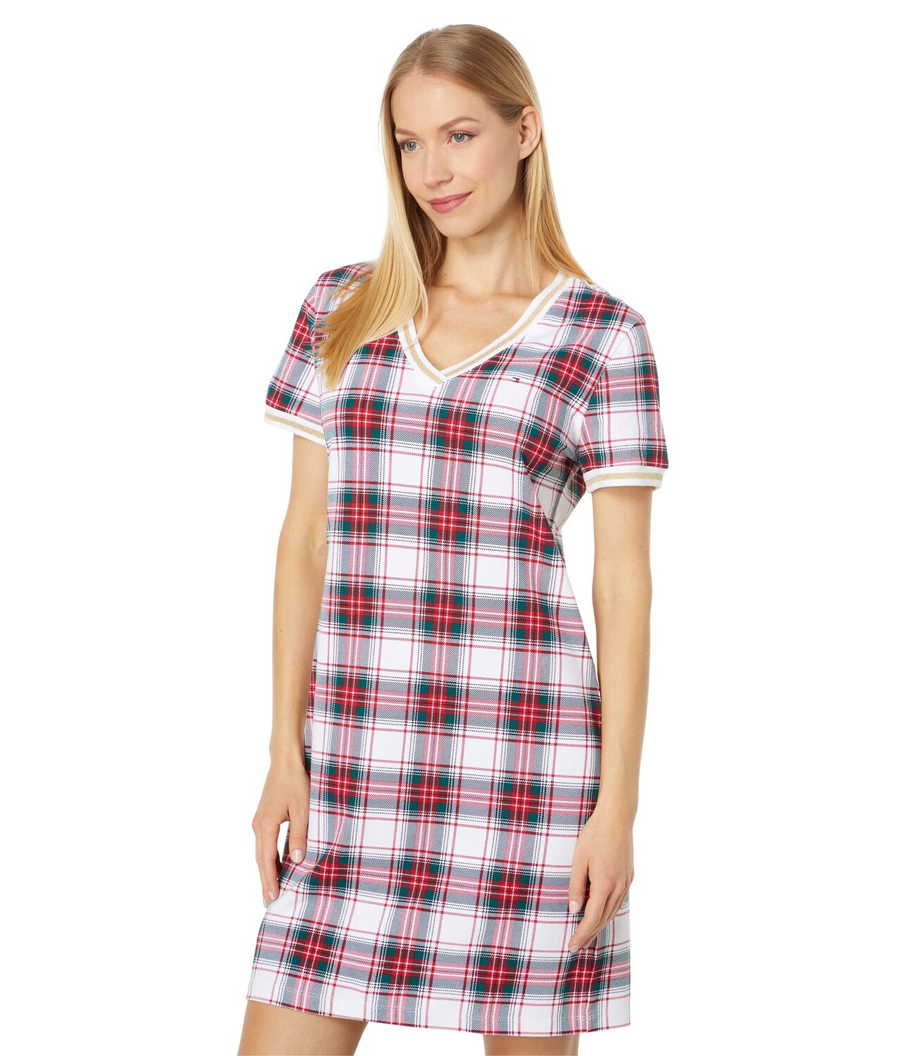 

Платье Tommy Hilfiger, Short Sleeve V-Neck Dress Plaid