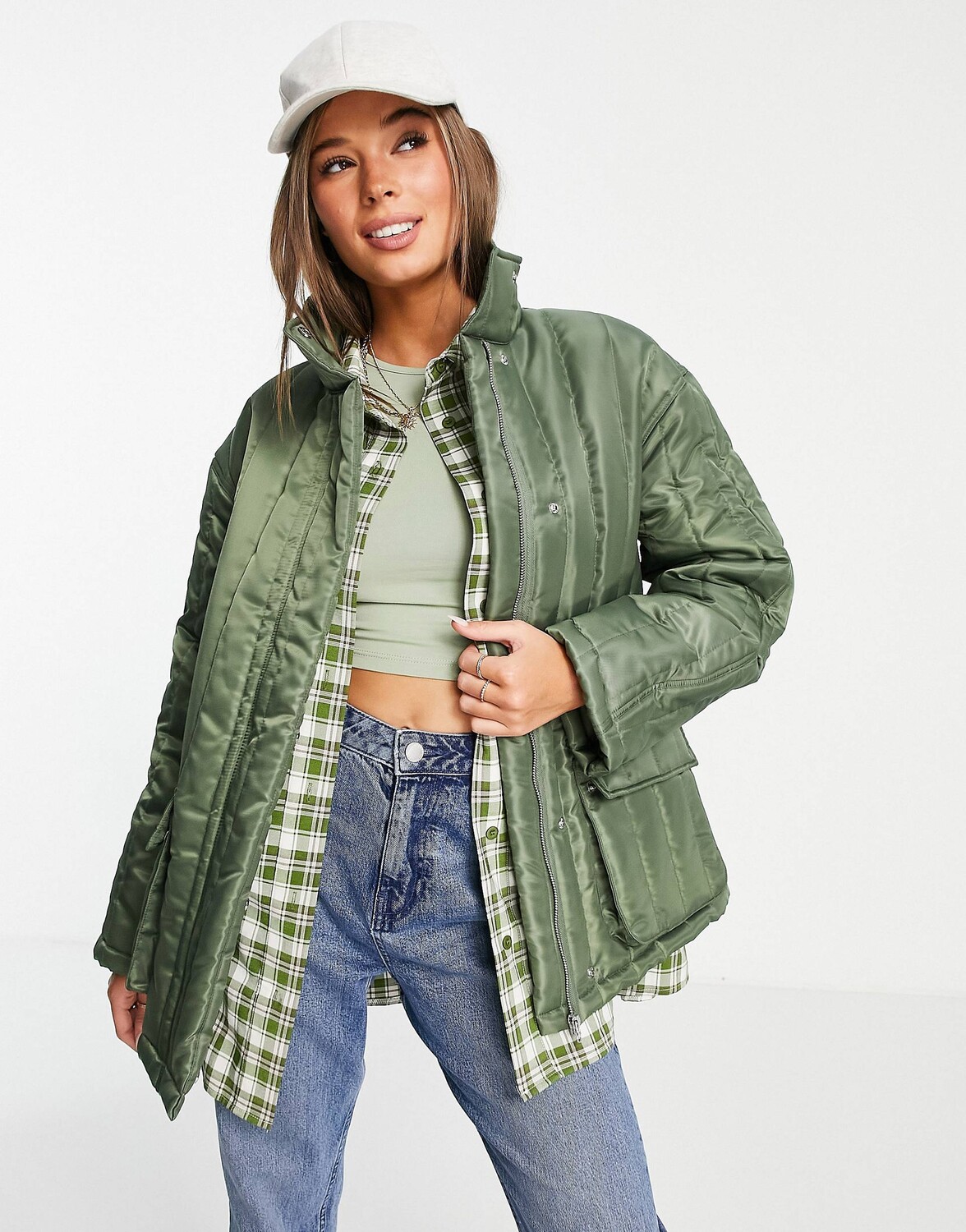 

Стеганая куртка темно-коричневого цвета из нейлона ASOS DESIGN, Коричневый