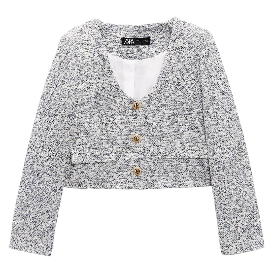 

Блейзер Zara Textured With Golden Buttons, экрю/синий
