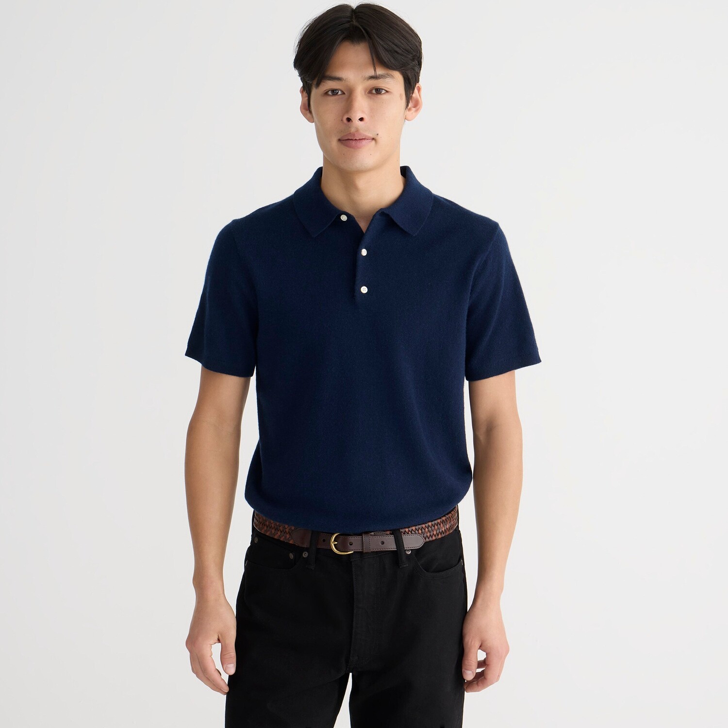 

Кашемировый свитер-поло с короткими рукавами J.Crew, синий