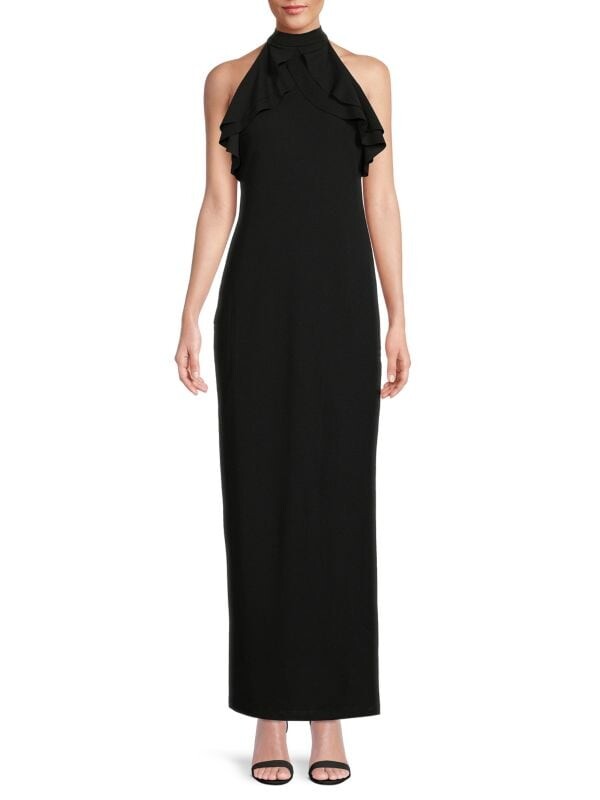 

Платье с рюшами и бретельками через шею Bebe Black