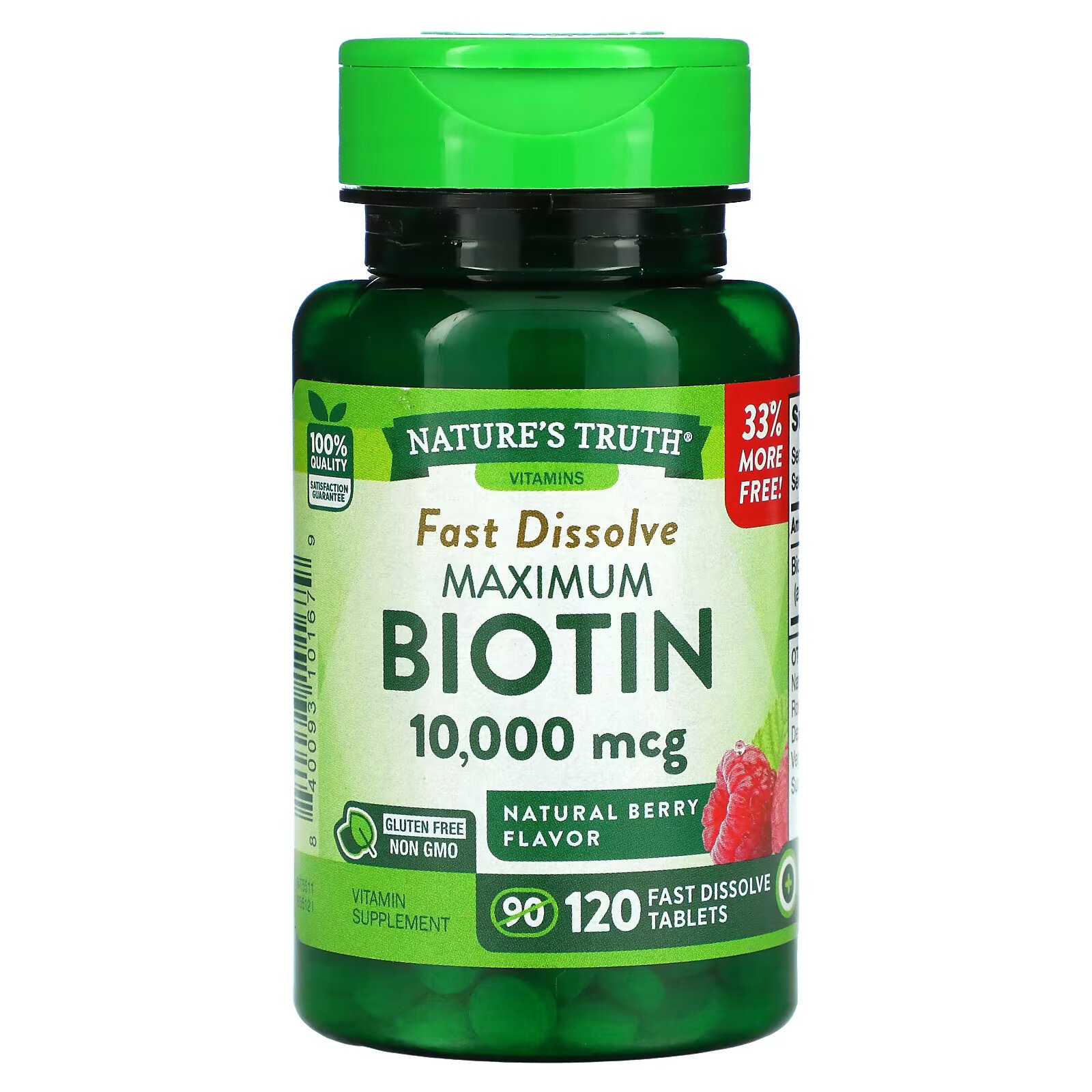 Nature's Truth, Maximum Biotin, Натуральные ягоды, 10000 мкг, 120 быстро растворяющихся таблеток - фото