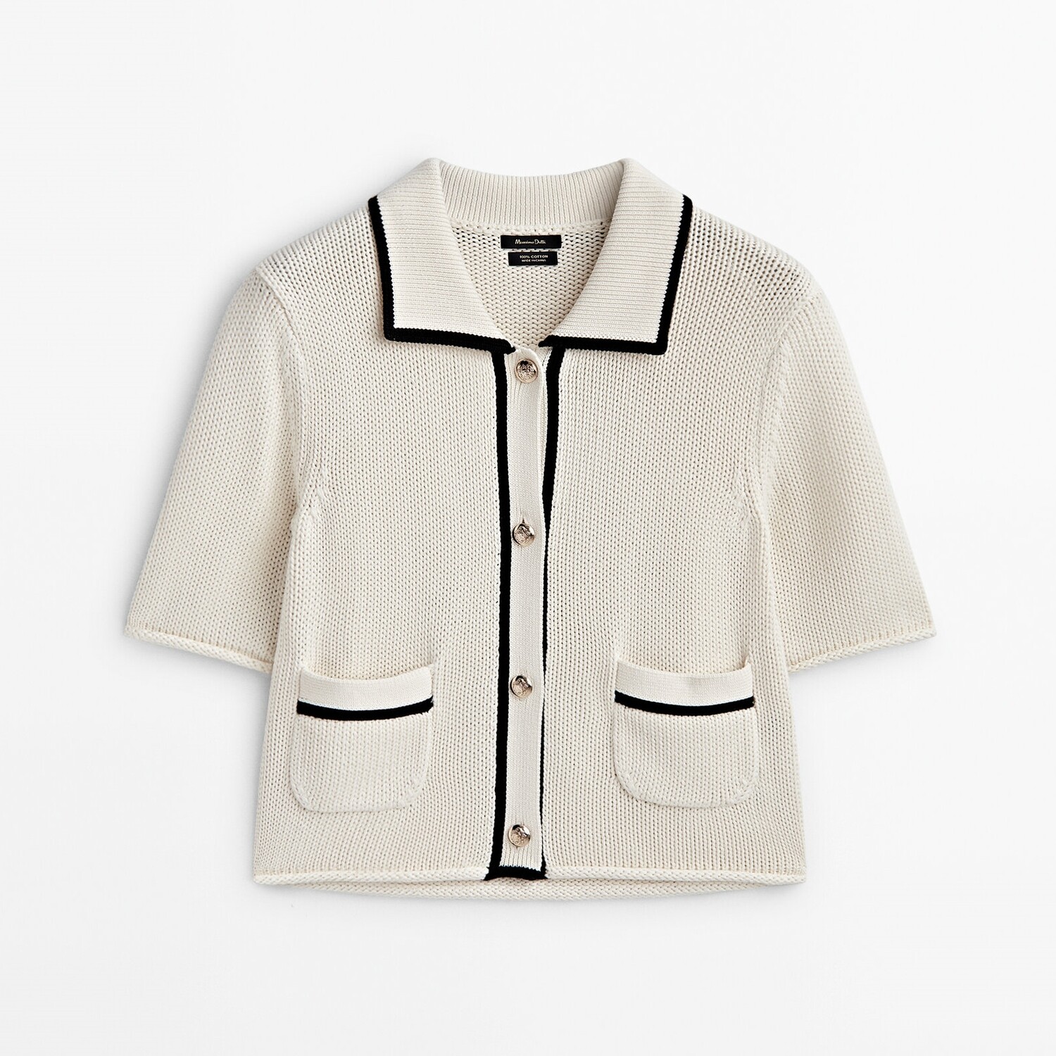 

Кардиган Massimo Dutti Contrast Knit Textured With Pockets, кремовый, Бежевый