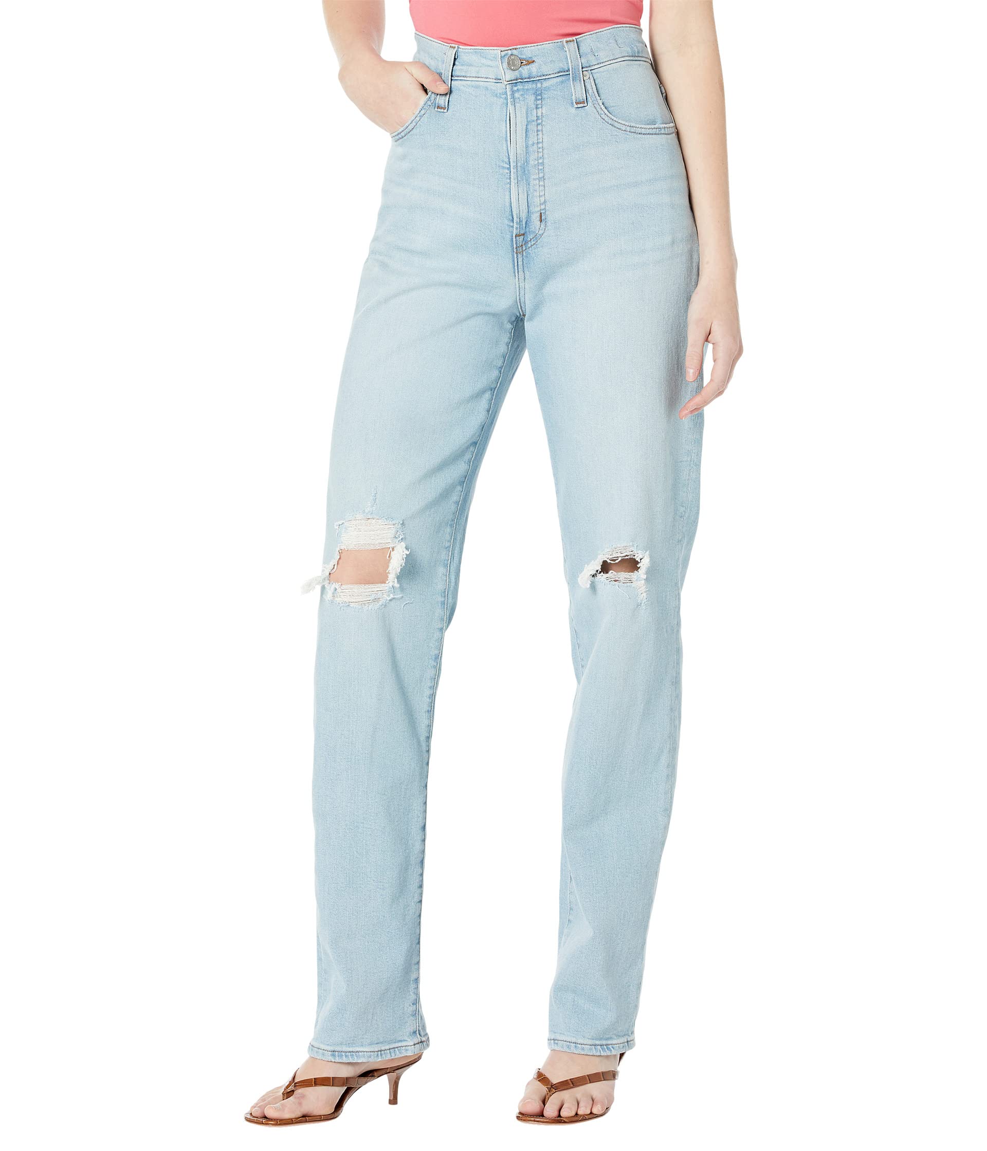 Джинсы Madewell, The Tall Perfect Vintage Straight Jean in Danby Wash: Knee-Rip Edition