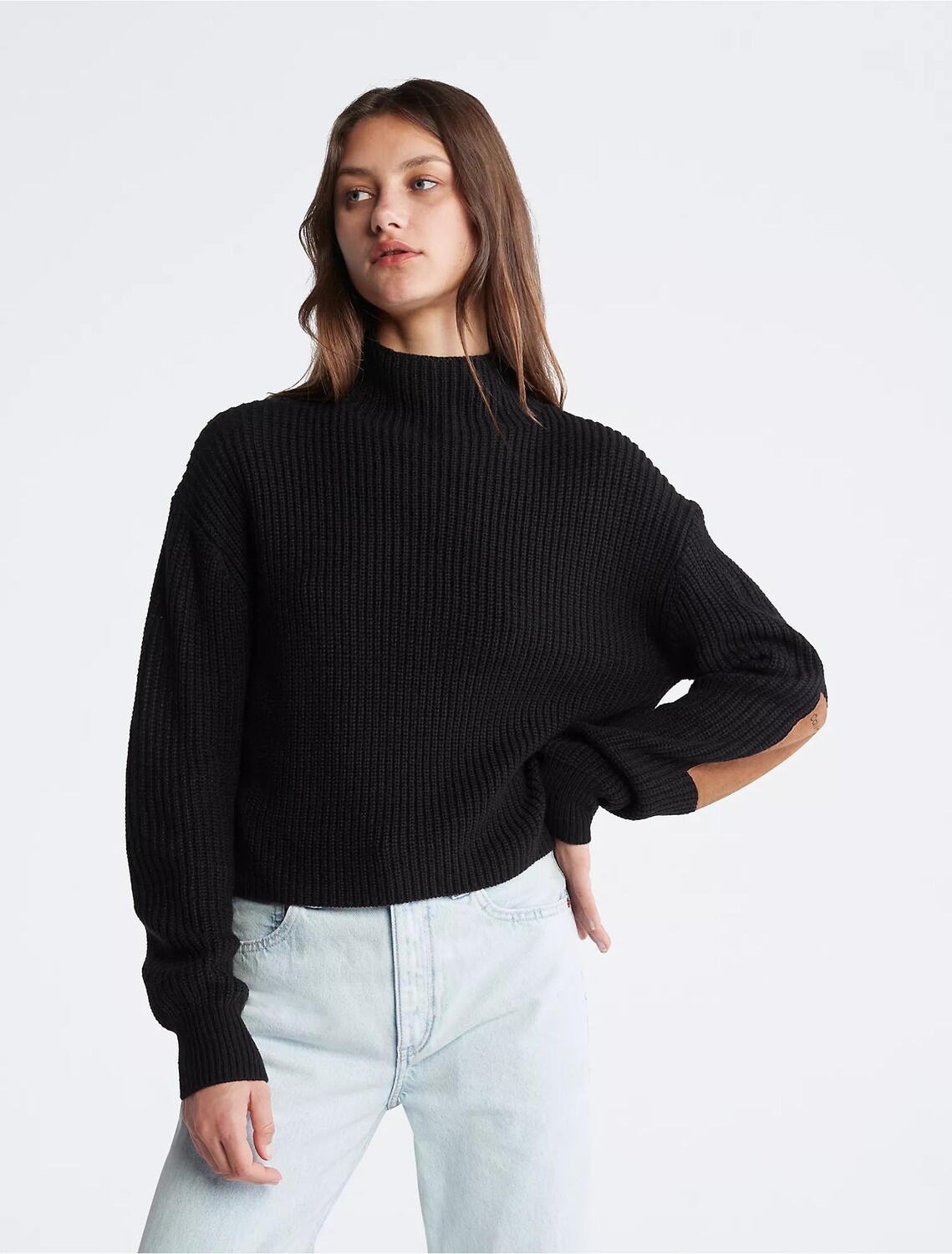 

Свитер Calvin Klein Ribbed Elbow Patch Mock Neck, черный