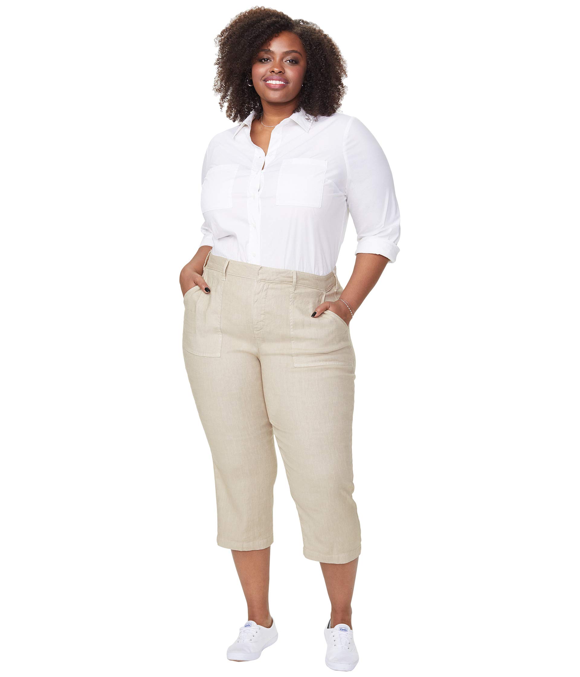 цена Джинсы NYDJ Plus Size, Plus Size Utility Pants in Stretch Linen in Feather