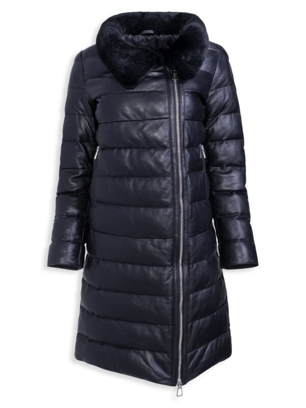 

Пуховик из овечьей шерсти и кожи WOLFIE FURS Black, Серый