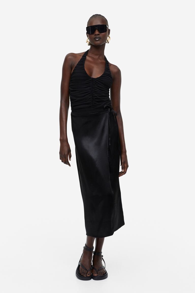 

Атласная юбка с запахом H&M, черный