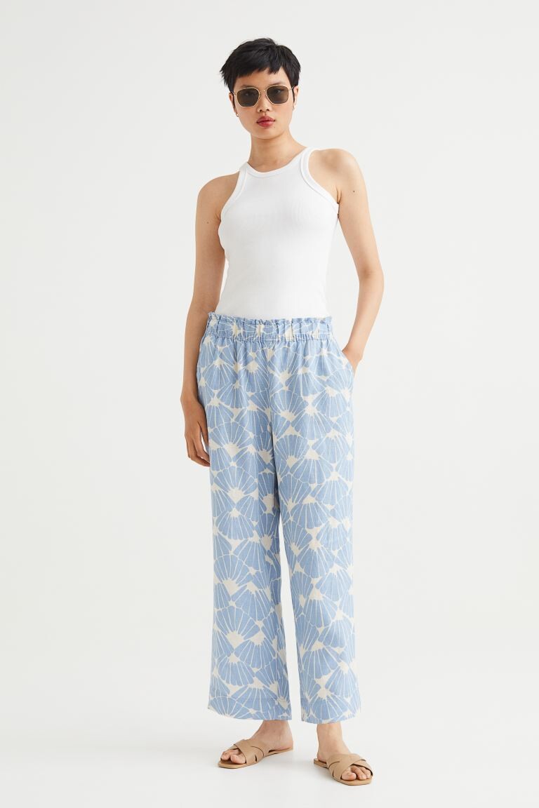 

Льняные брюки до щиколотки H&M, голубой/ракушки