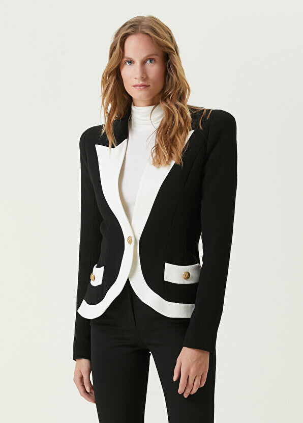 

Черно-белый шерстяной пиджак с ласточкиным воротником Balmain