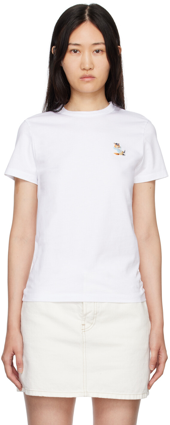 

Белая классическая футболка Dressed Fox с нашивкой Maison Kitsuné