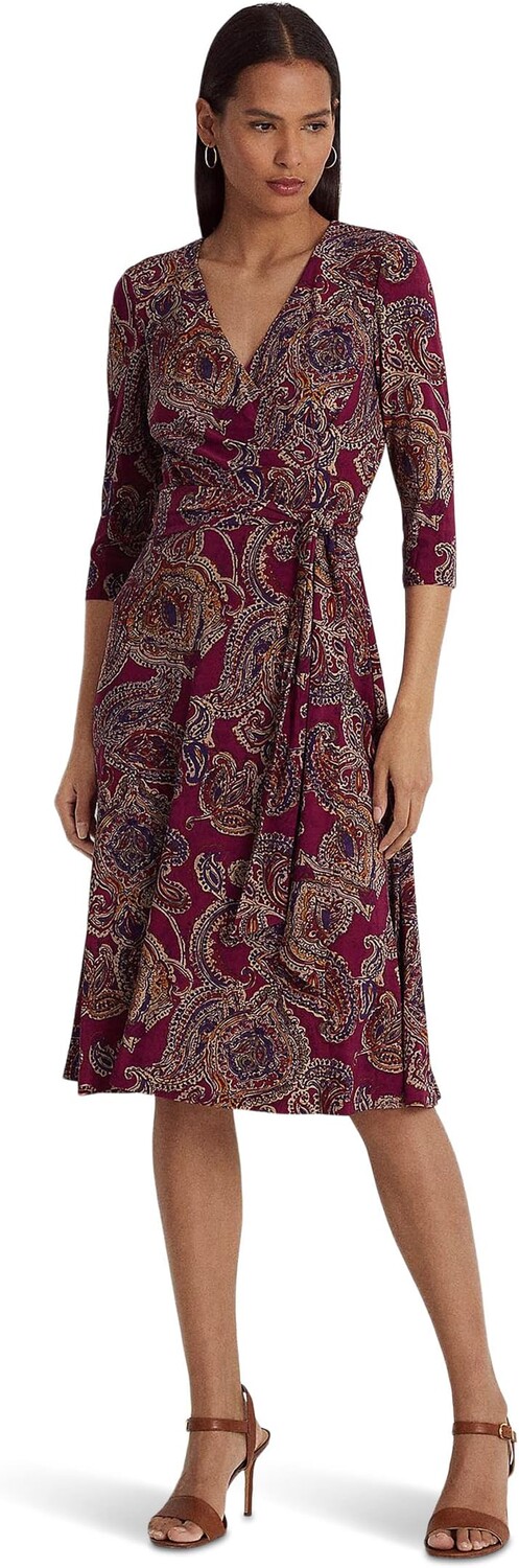 

Трикотажное платье с узором пейсли Surplice LAUREN Ralph Lauren, цвет Burgundy Multi