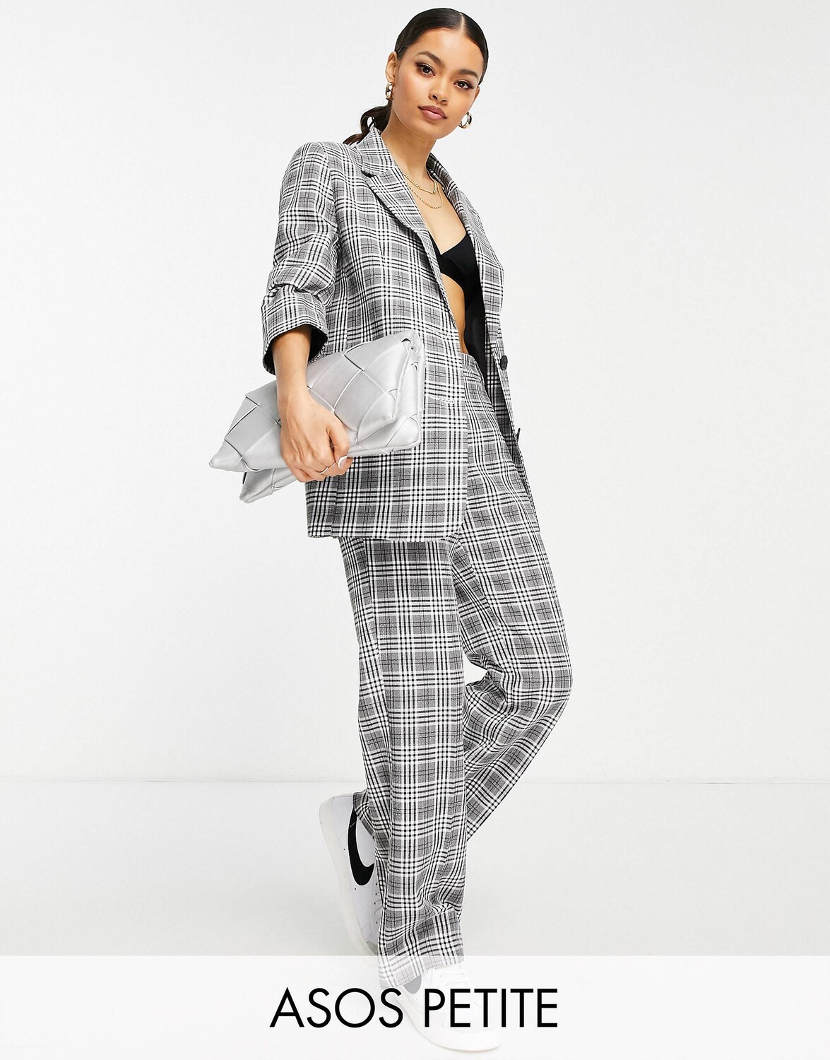 Серый пиджак в клетку ASOS DESIGN Petite Mix & Match