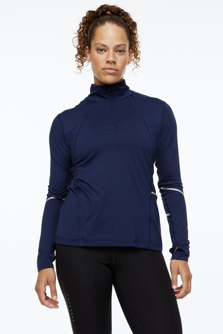 

Спортивный топ на молнии DryMove H&M, военно-морской