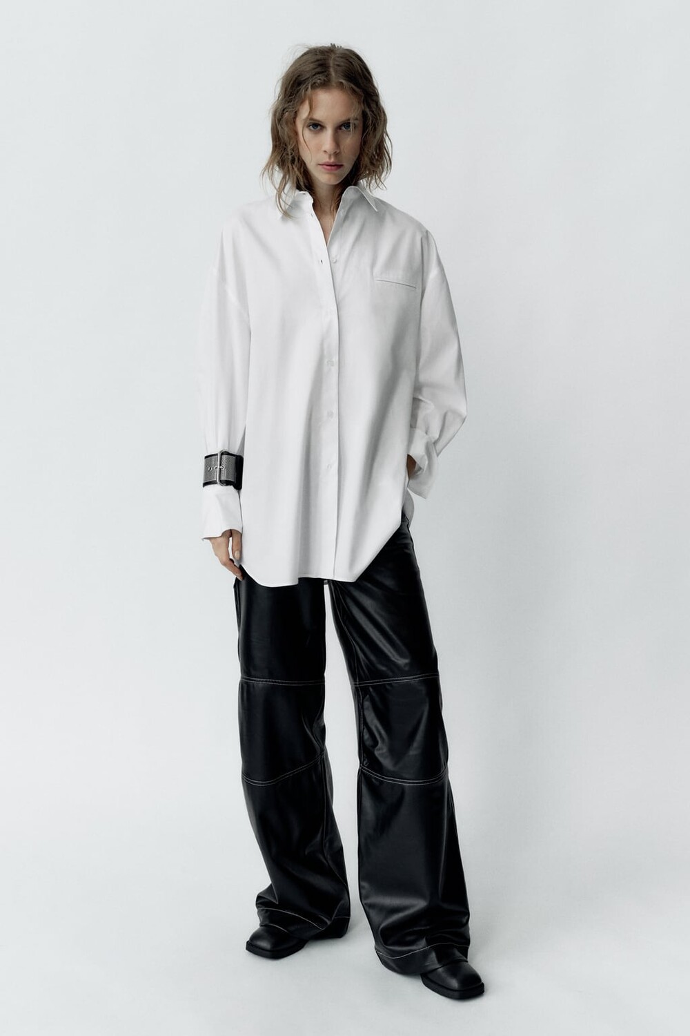

Габардиновая рубашка оверсайз ZARA, белый