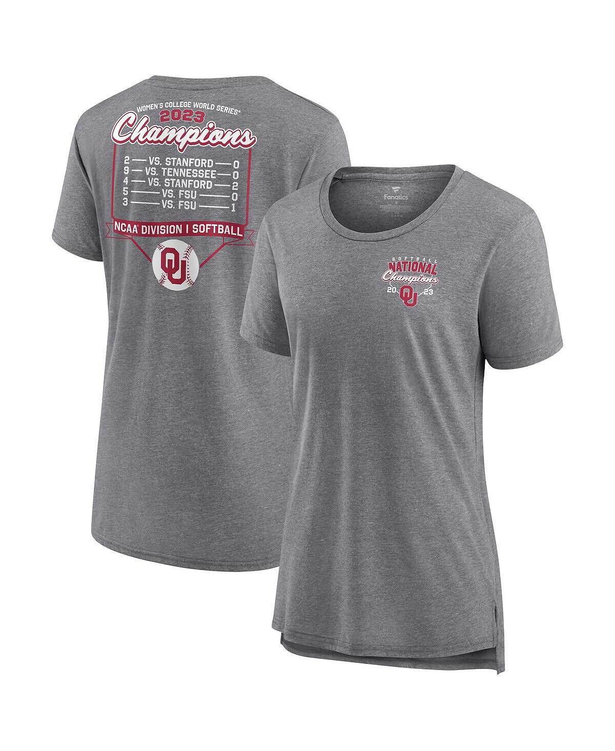 

Женская футболка с логотипом Heather Grey Oklahoma Earlys 2023 NCAA по софтболу, женская футболка College World Series Champions Tri-Blend Schedule Fanatics