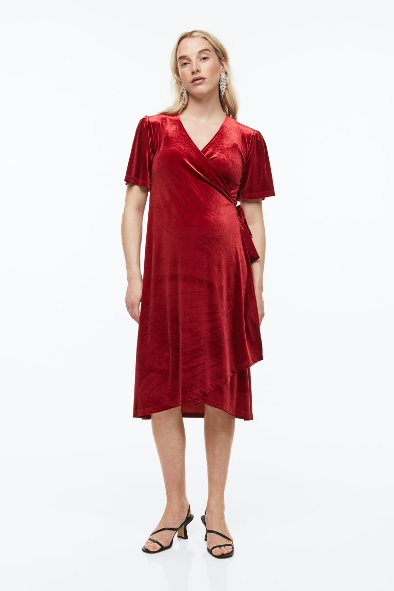 MAMA Велюровое платье с запахом H&M, красный платье рубашка с завязками h