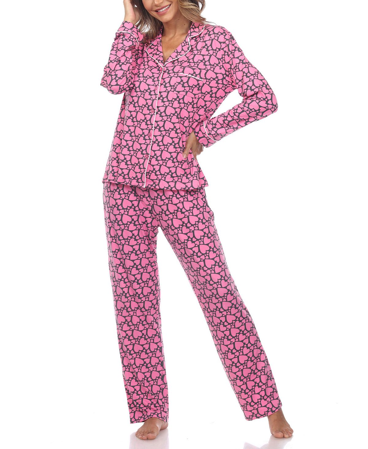 Женский пижамный комплект из 2 предметов с длинным рукавом и сердечным принтом White Mark, мульти женский пижамный комплект sanrio melody розовый комплект из 2 х предметов топ с длинным рукавом и широкие штаны y2k