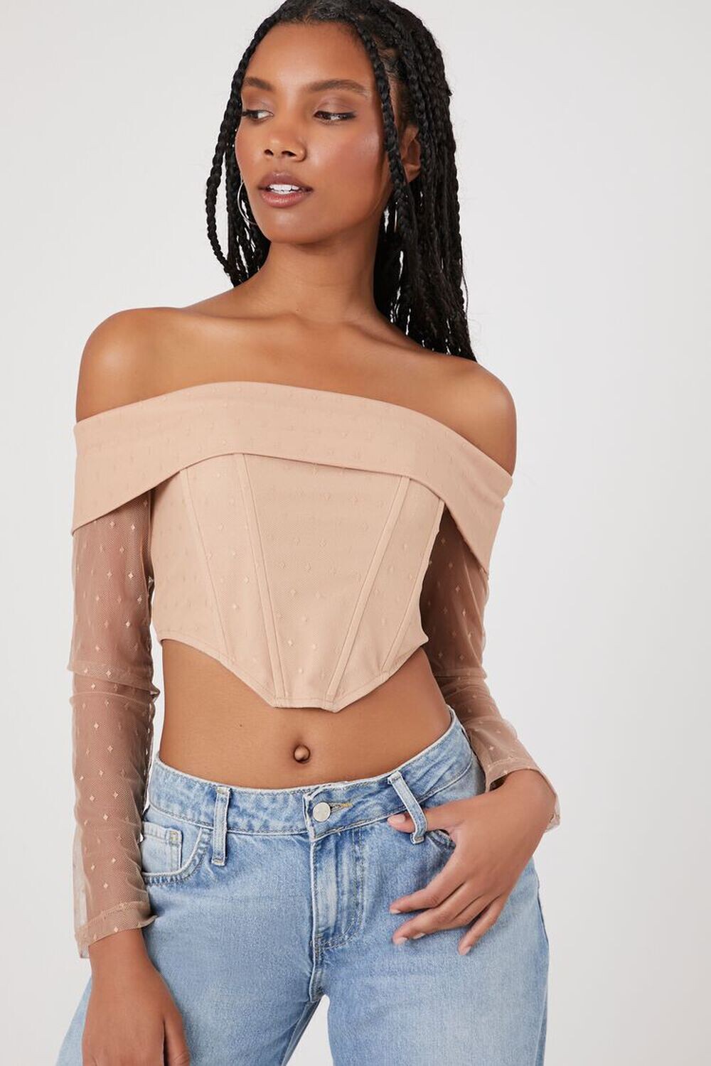 

Корсетный топ с открытыми плечами Forever 21, серо-коричневый